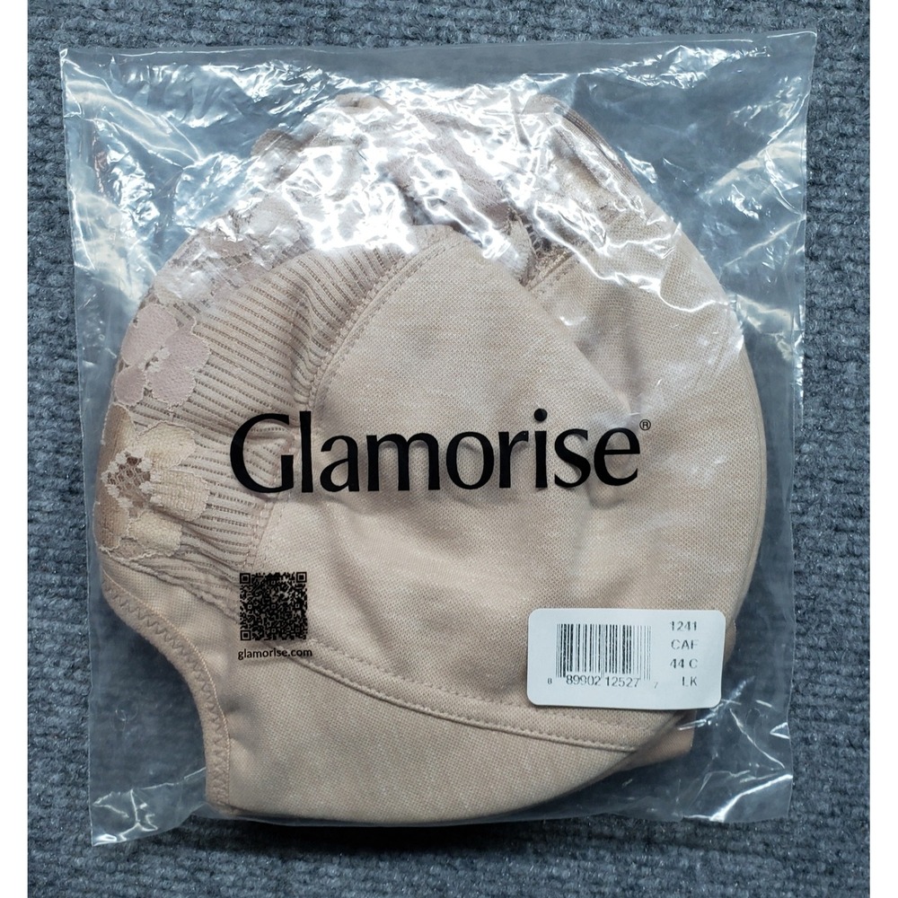 Glamorise Bra 44C Beige Lace Padded Underwire Full Cup Comfort Support New